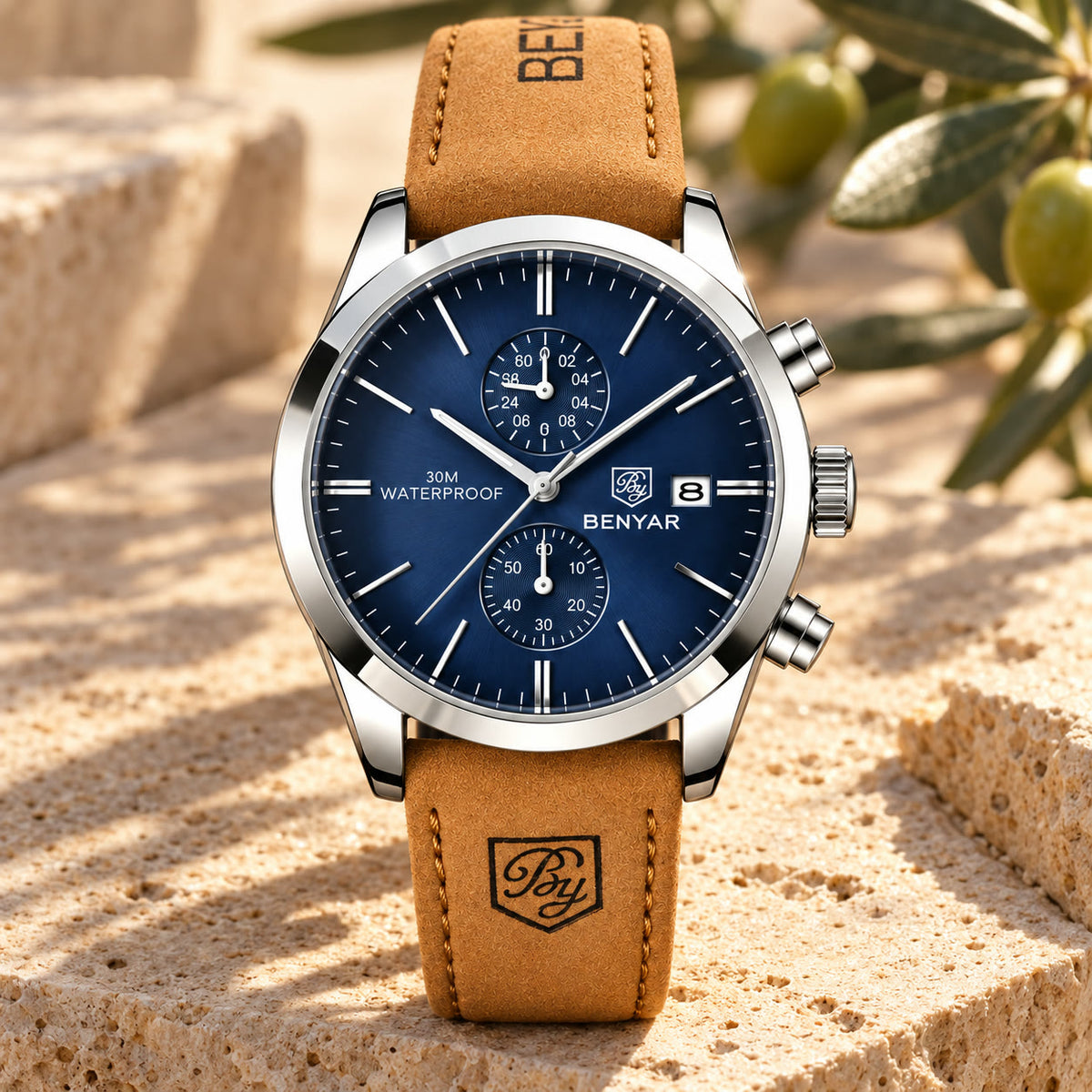 Benyar Secca Chronograph on travertine stone